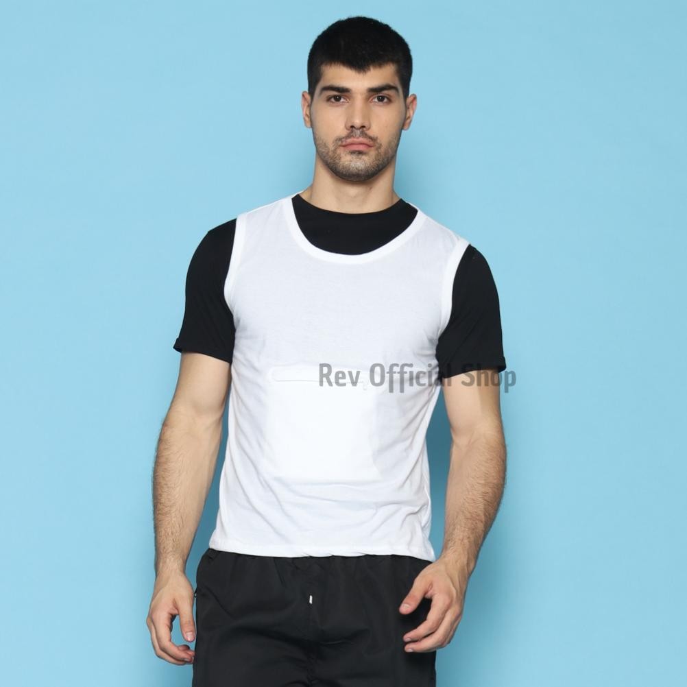 Rev Singlet Umroh Pria Kantong Depan Putih Perlengkapan Umroh Pria