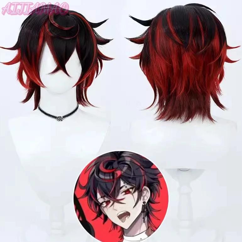 K9 Kuro Kurenai Cosplay Wig Vtuber Black Red Short Heat Resistant Synthetic Hair Halloween Party Rol