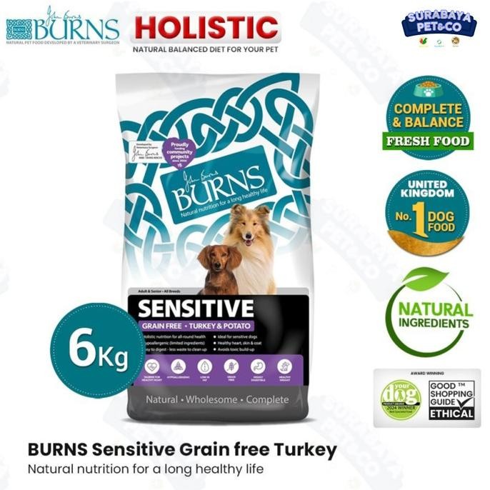 BURNS SENSITIVE GRAIN FREE DOG FOOD HOLISTIC TURKEY & POTATO 2KG - 6KG - 12KG ADULT & SENIOR - MAKAN