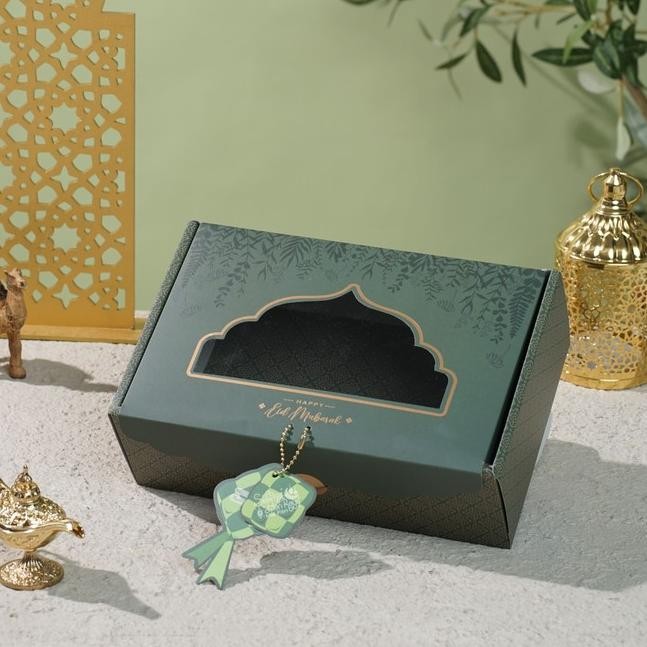 

10 Pcs Box Hampers Lebaran / Box Idul Fitri - Hijau Ketupat muat 3 Toples HT 901 25,5 x 16 x 8 cm