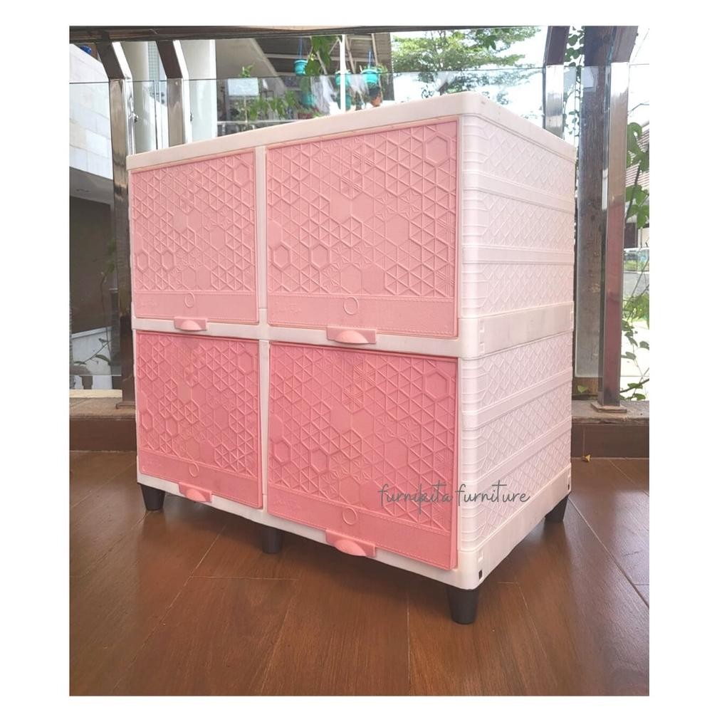 LEMARI PLASTIK DOUBLE CLUB FLIP 4 PINTU RAK SERBAGUNA MEJA TV KECIL RAK BUKU