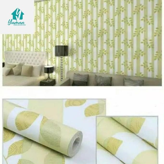 TERBARU WALLPAPER DINDING UK 45 CM X 10 METER-DAUN HIJAU BUNGA