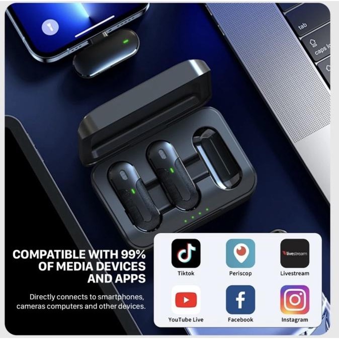 Murah Kiip Wireless M8 Microphone Portable Mic Wireless Clip On Dual Mic