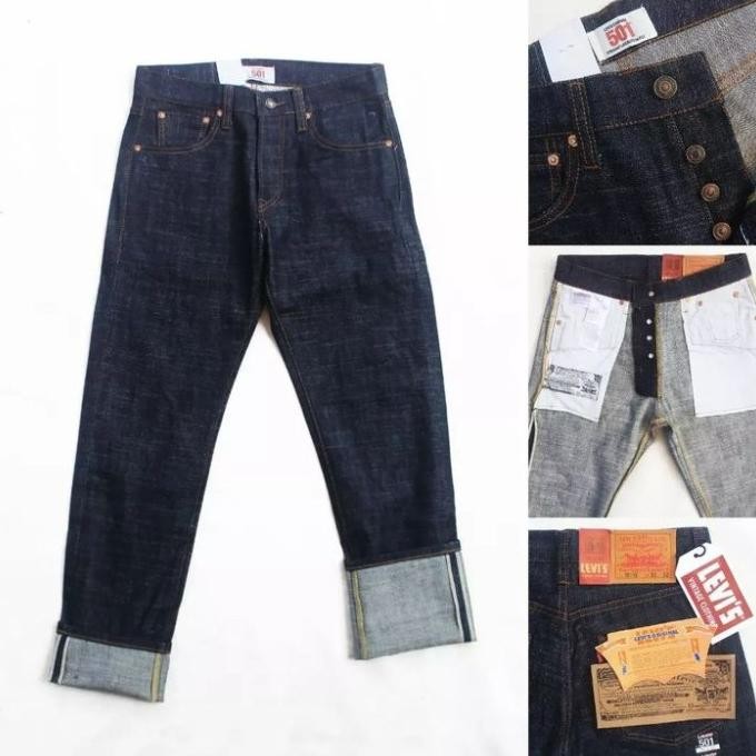Grosir Lev*S 501Xx Selvedge Straight Leg Long Pantas Navy