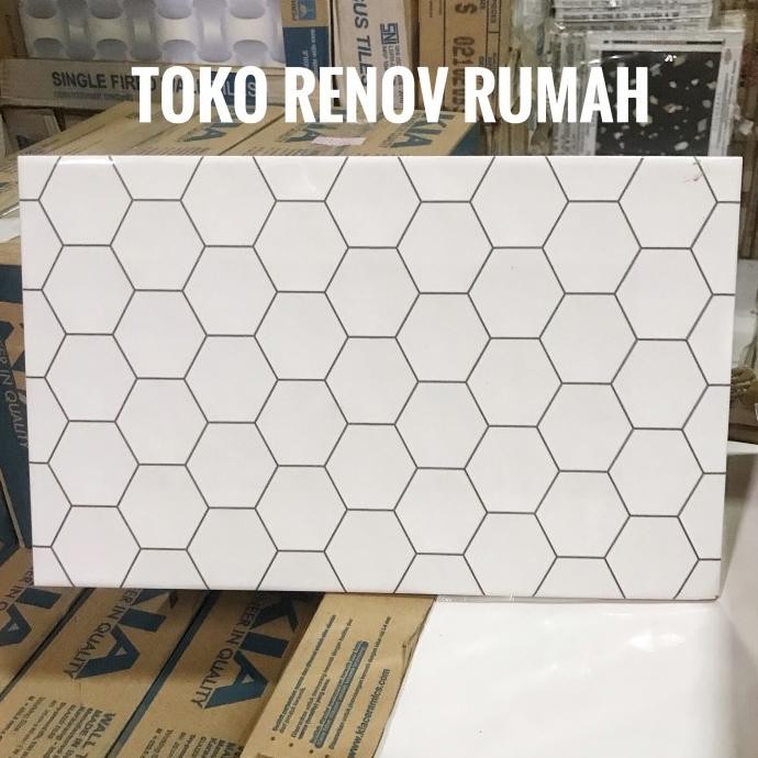 Keramik 25x40 putih motif hexagon (glossy)/ keramik dinding kamar mandi/ keramik dinding dapur/ kera