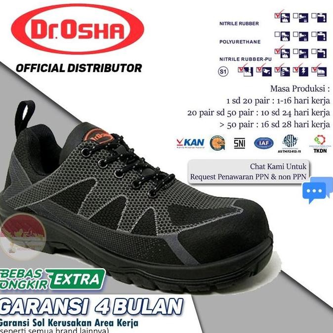 Terjangkau Dr Osha Safety Shoes / Sepatu Safety Wolfar Lace Up 9107 - Rubber Pu