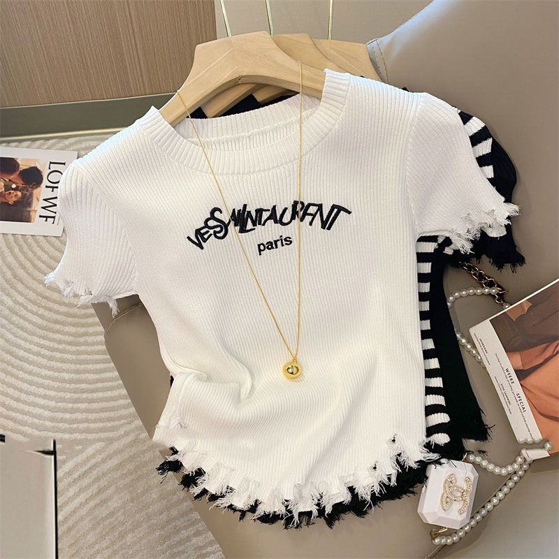 Unique Letter Tassel Distressed Knit Sweater for Women