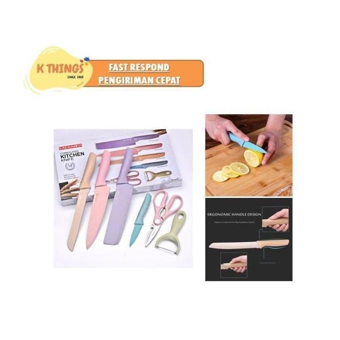EAEAABCH Set Pisau Dapur 6 in 1 Stainless Anti Lengket Kitchen Knife