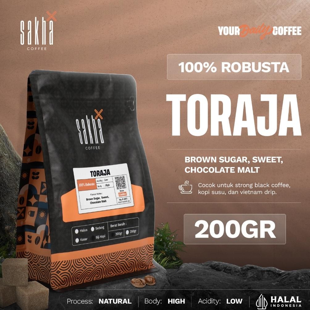 

Biji Kopi Bubuk Fine Robusta Toraja Sapan Sulawesi Espresso Coffee Roast Beans Coffe Bean 200 Gram