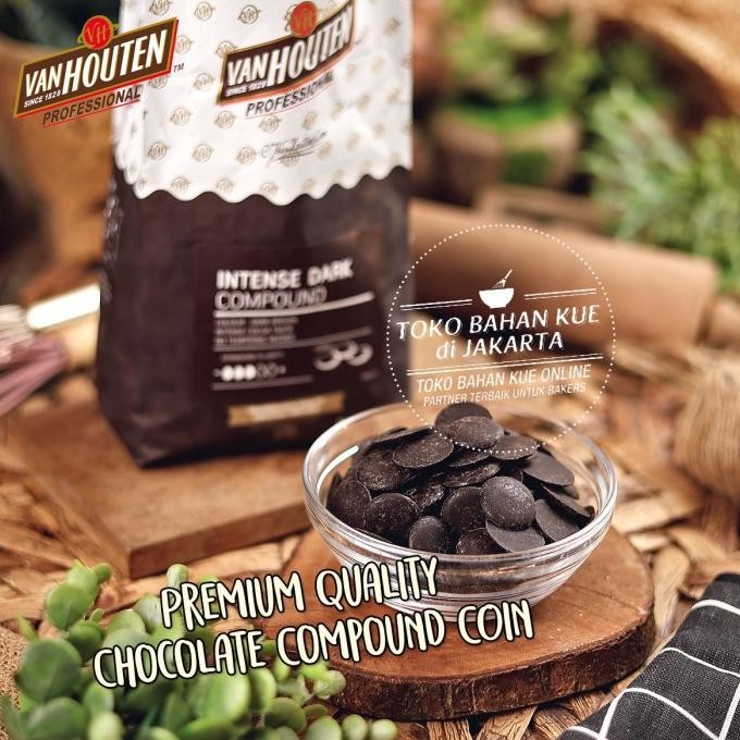 

Van Houten Intense Dark Chocolate Compound 500gr BUTTON Cokelat KEPING liquid