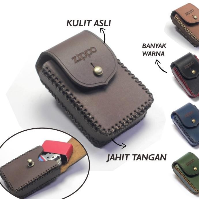 TERSEDIA Sarung zippo kulit asli anyam - zippo lighter case - coklat - PHAC438