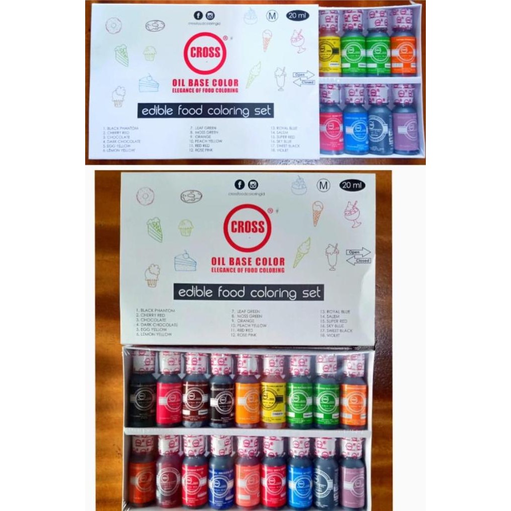 

Ready CROSS Food Coloring Set (18 warna 20ml) Pewarna Makanan Oil Based Cair