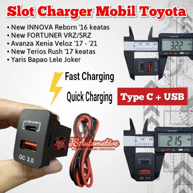 promo charger mobil type c + usb fast charging toyota innova reborn yaris