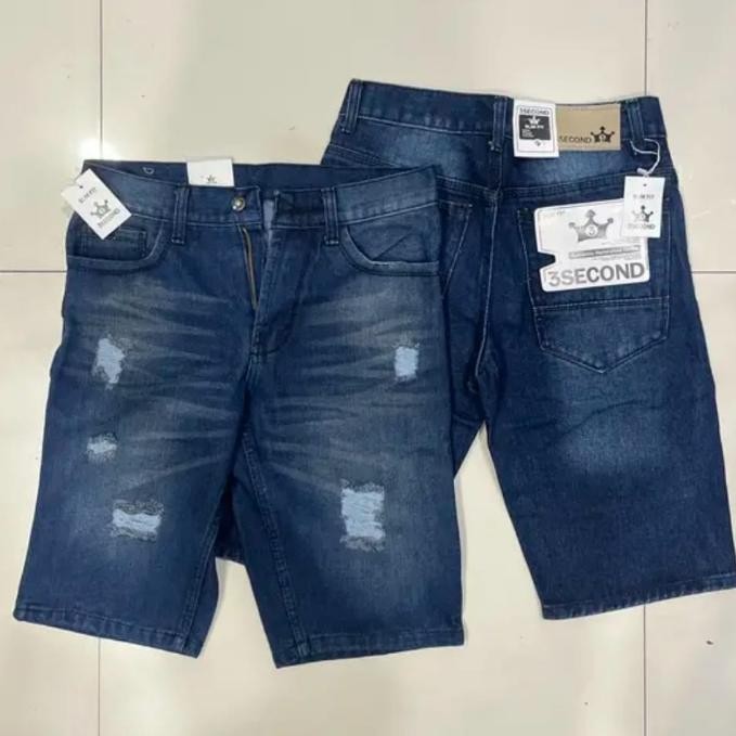 Celana Jeans 3Second Pendek Sobek Sobek / Katok Pria Premium Bahan Berkualitas