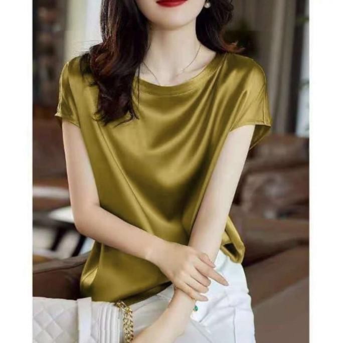 Tersedia Baju Atasan Wanita Blouse Satin Lengan Pendek