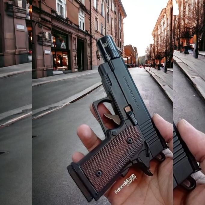 Korek Api Gas Unik Bara Pistol Besi Bisa Kokang Gagang bisa diganti