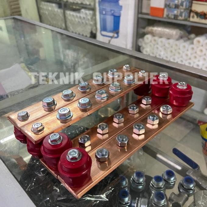 Busbar Tembaga 3Mm X 50Mm X 200Mm Baut M10 Tinggal Pakai New Stok