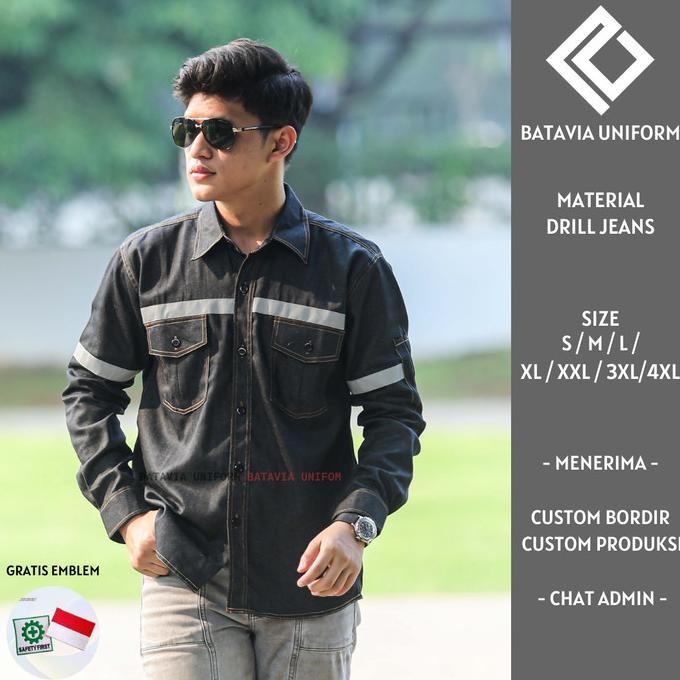 Baju Kemeja Wearpack Jeans Safety K3 Lengan Panjang HITAM