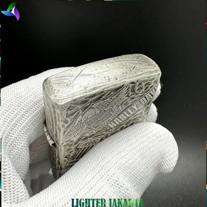 Korek Api Minyak Zippo Brass Armor Silver Harley Davidson 162