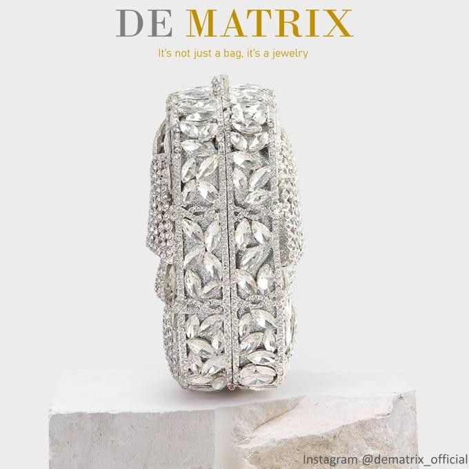 Tas Pesta Wanita Minnie Queen Silver Perak Party Clutch Swarovski Pita Ribbon Rhinestone crystal Kri