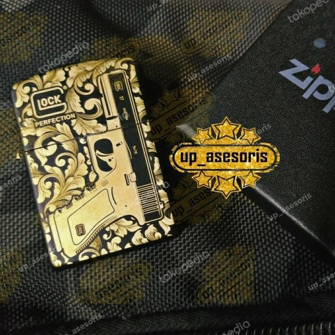 Zippo Korek Api Custom Gun Pistol motif Batik Full Souvenir Kado