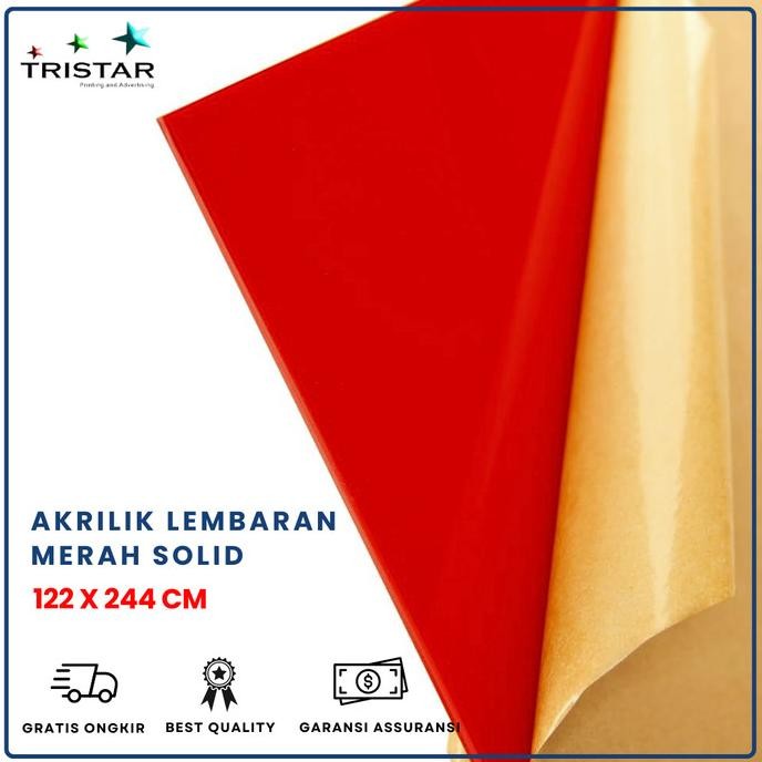 redi ya kk Acrylic Merah Solid Akrilik Warna Lembaran Sheet 122X244 Merah Solid Akrilik Lembaran Sta