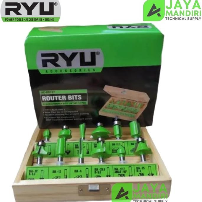 Mata Mesin Profil Kayu Lengkap Ryu Router Bits Set 12 Pcs 1/4" Co