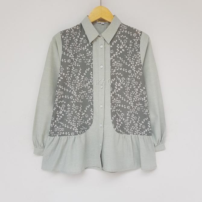 Tersedia Atasan Batik 165 Hijau Sage Baju Blus Blouse Kerja Wanita Modern