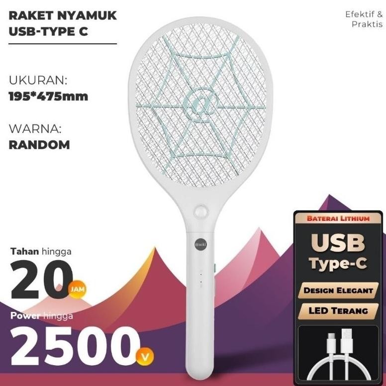 Raket Nyamuk Aoki USBC 879 / Raket Nyamuk USB-Type C / Raket Nyamuk Charger / Raket nyamuk + Senter 