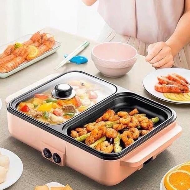 BBQ Grill Pan Hot And Pot 2 in 1 BBQ & Shabu Steamboat Tumis Pemanggang Elektrik - Panci Listrik 2 i