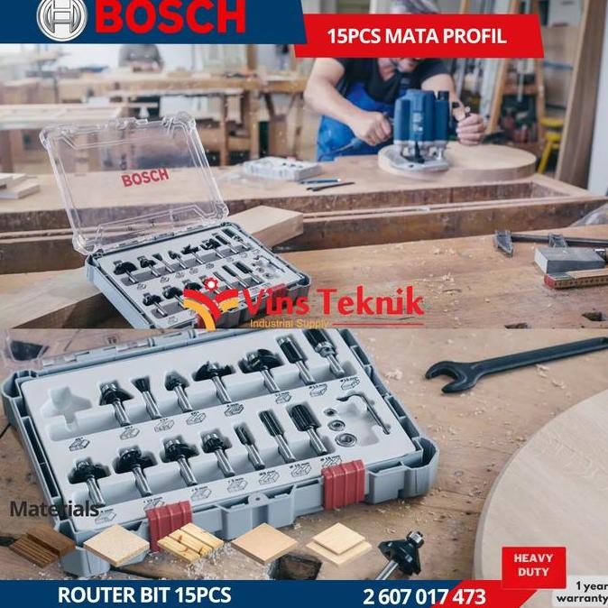 Sale Bosch Router Bit 15 Pcs Mata Profil Kayu Set 15Pcs