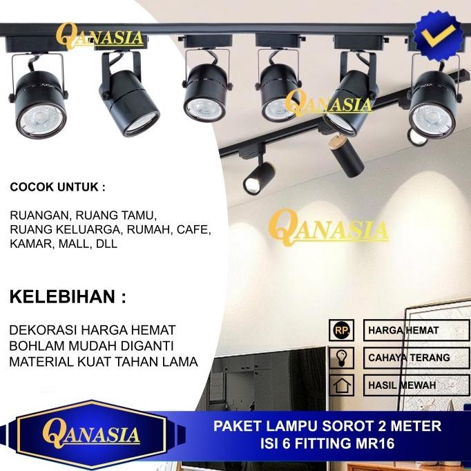 Promo Paket Lampu Sorot 1 Set Isi 6 + Rel 2M Led Track Light Rel Spotlight