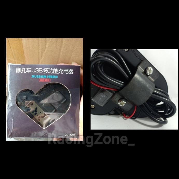 Voltmeter Charger Hp USB Jam Digital 3 in 1 Breaket Motor Dan Mobil