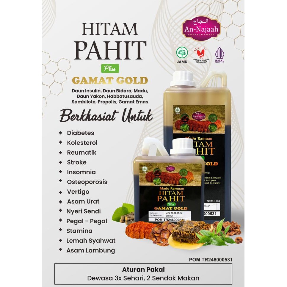 

Madu Ramuan Hitam Pahit Gamat Gold Propolis Insulin 1Kg Syam Herbal Best Seller