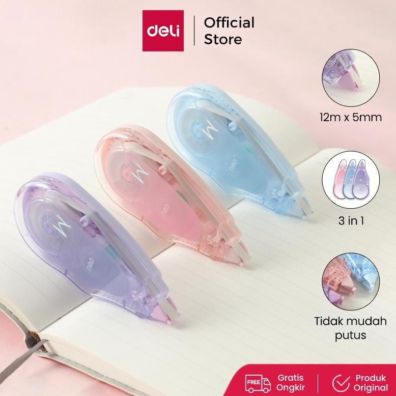 

NEW DELI CORRECTION TAPE / TIP X KERTAS / PITA KOREKSI 12M*5MM ISI 3PCS DESAIN ERGONOMIS PRAKTIS EH333 GOOD PRODUK SIAP KIRIM