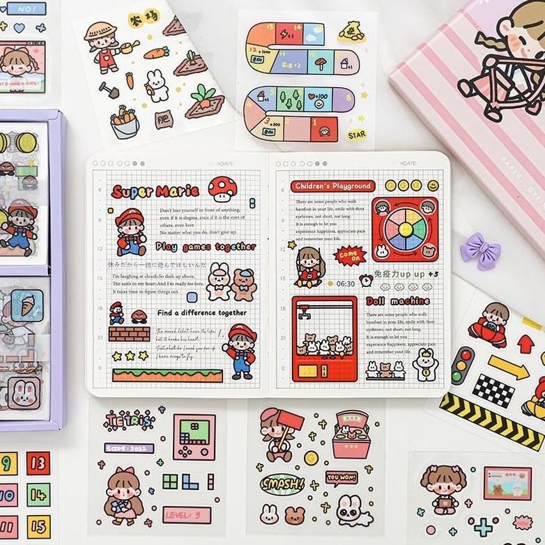 

He13 ed-7 Stiker Aesthetic DIY Buku Diary / Stiker Tumblr / Sticker Deco / Stiker Hp Laptop 1 box isi 100 lembar Premium Hemat