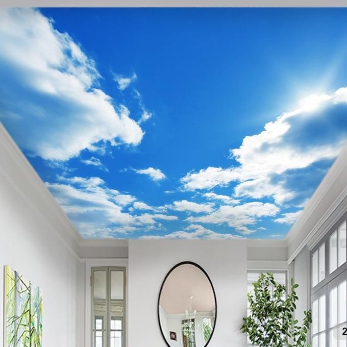 Wallpaper 3D Custom Plafon Langit Putih Awan Biru (21Plf-002) - Asli