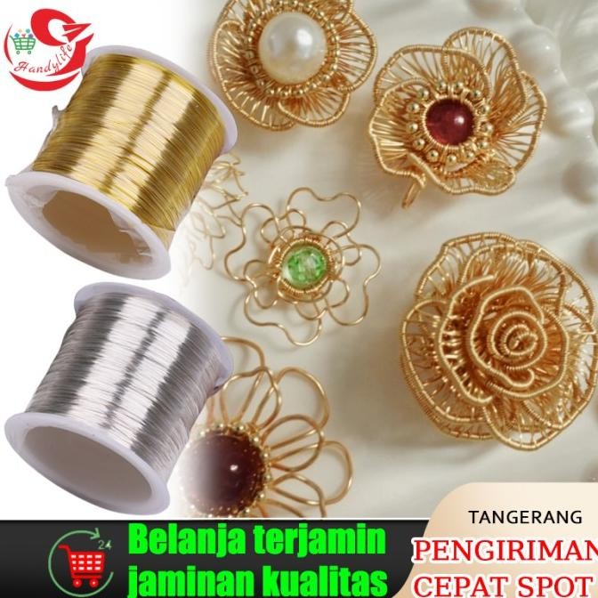 ready  100m Gulungan Kawat Tembaga Warna Emas Silver Ukuran 0.3mm
