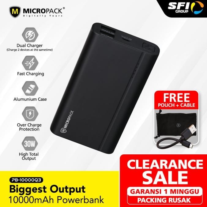 MICROPACK POWERBANK 10.000 MAH QUICK CHARGE 3.0 PB-10000Q3 BLACK [D]