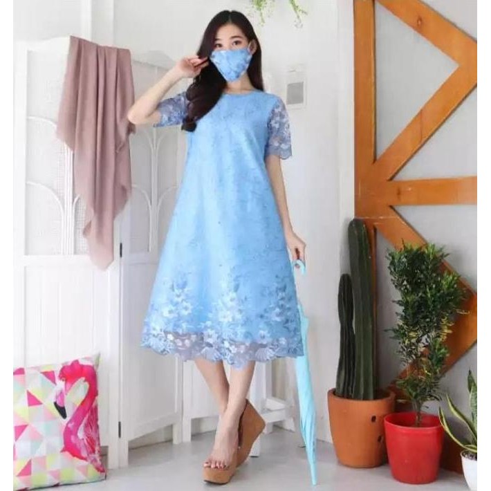 Murah Dress Pendek Brokat Tile Mutiara Pesta Elegan Mewah Terbaru/ Dress Kondangan/ Dress Natal /Dre