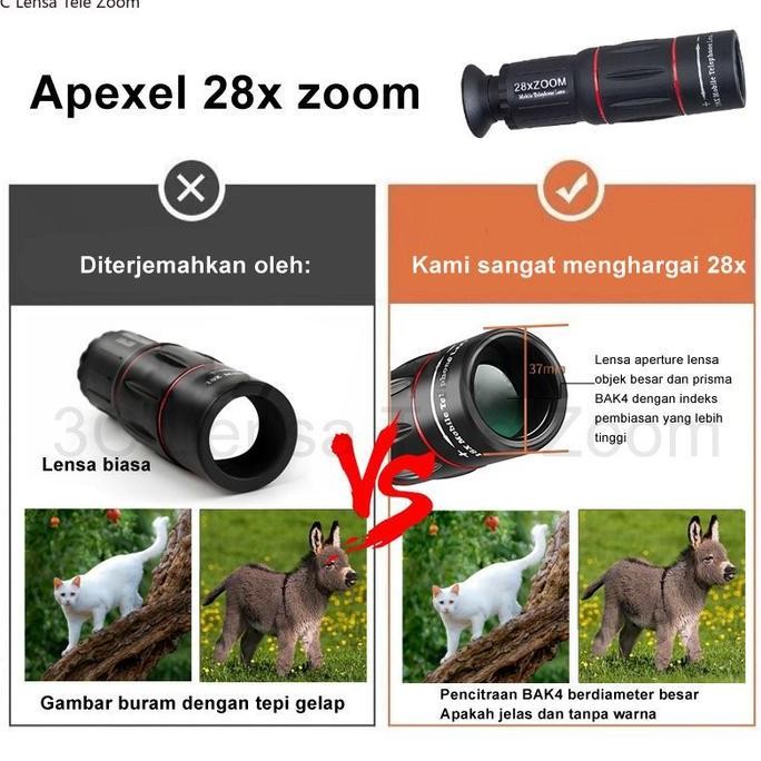 Apexel 28X Lensa Tele Zoom HP Lens Kamera Telezoom Apexel 18x25 Universal 18X Handphone Bermata HD P