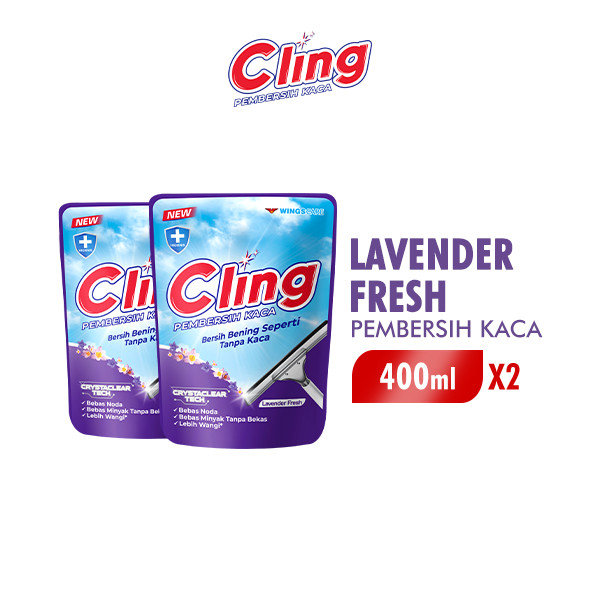 Cling Pembersih Kaca Ungu Lavender Pouch 400 ml x2