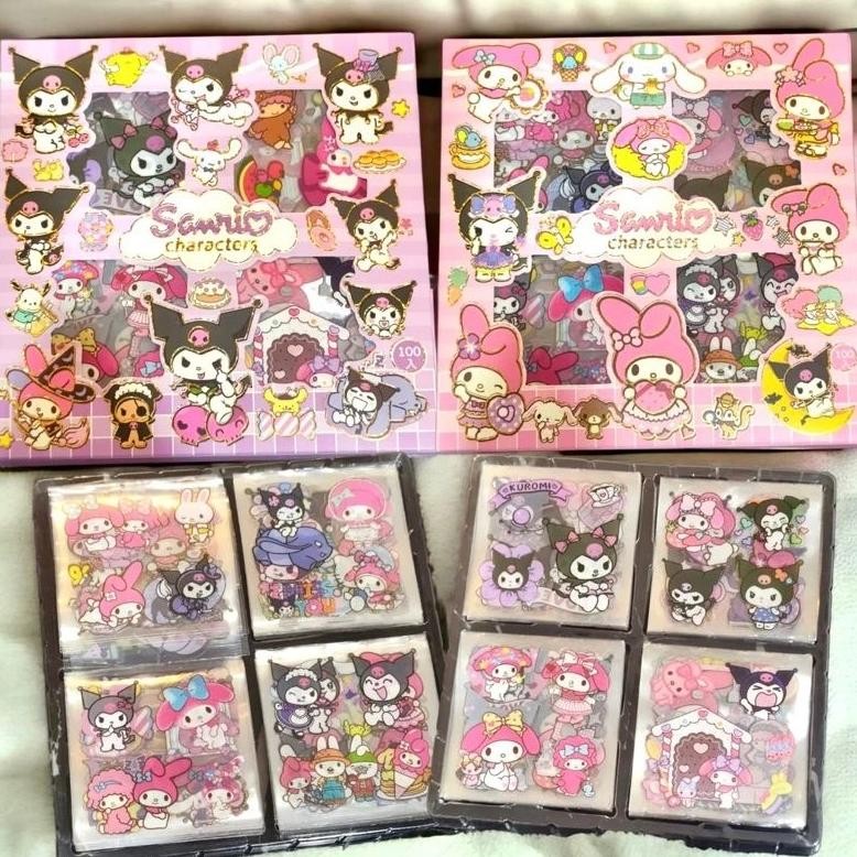 

Ad-3 1 Pack Isi 100 Lembar Pcs Stiker Box Merk Senrio Kuromi Stela Lou Momo Sticker Set Korea