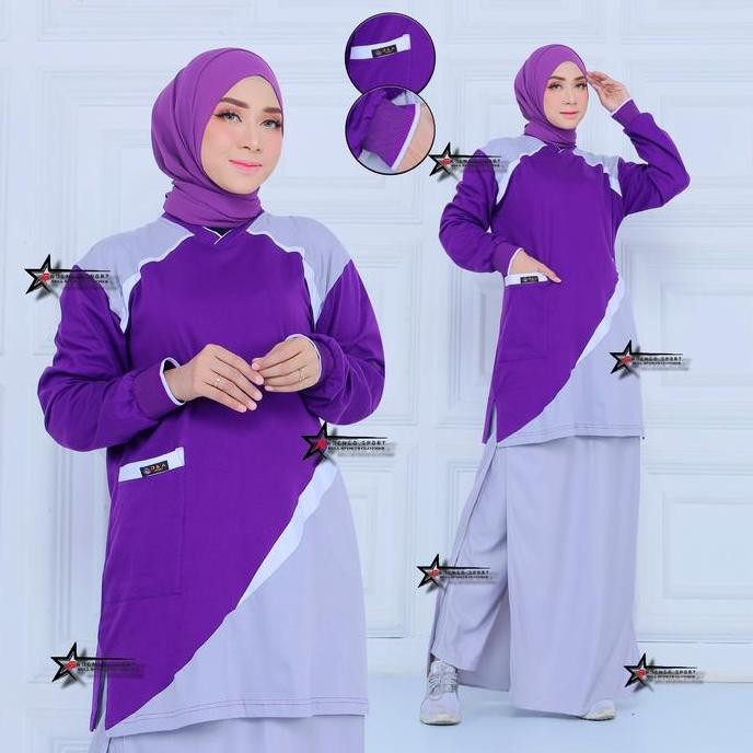 Jual Murah New  Setelan Kaos Olahraga Senam Tunik Wanita Muslimah Celana Rok  (Rocela) / Setelan Baj