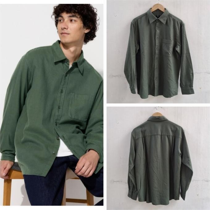 KEMEJA UNIQLO FLANNEL 57 OLIVE BARU ASLI ORIGINAL