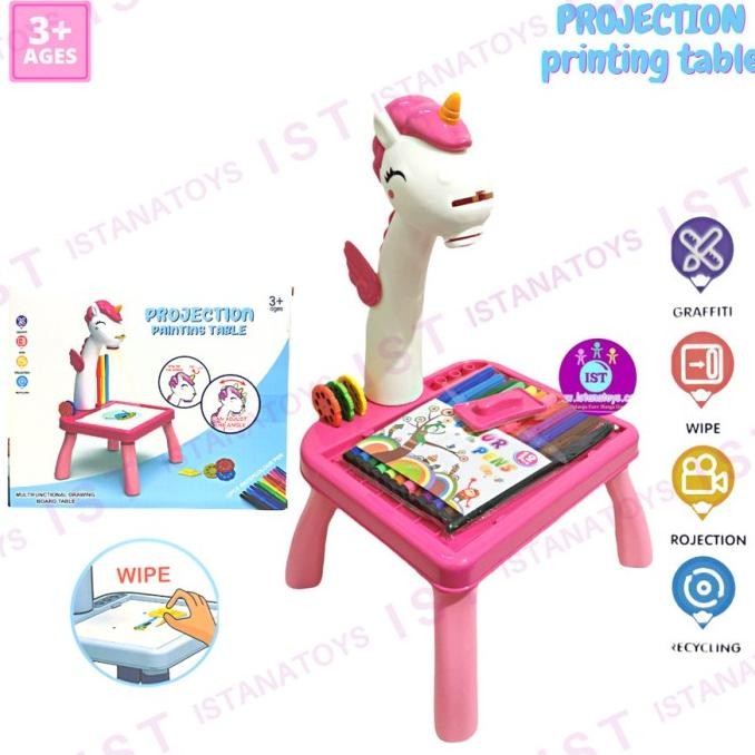 Mainan Anak Meja Gambar Proyektor Unicorn Projector Pink Bro-1512 Eduk Co