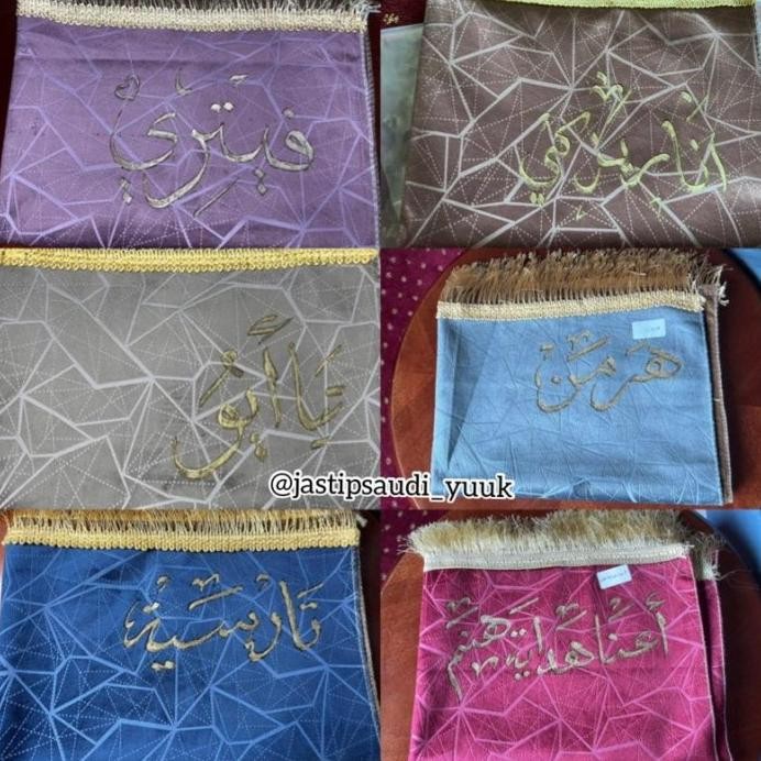 Terlaris N E W Sajadah Tulis Nama Arab Custom Original Makkah & Madinah Ready