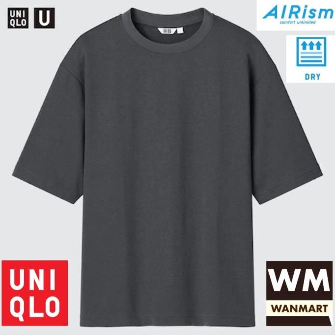 UNIQLO U AIRism Men T-Shirt Kaos Pria Katun Oversized Lengan 1/2 Gray