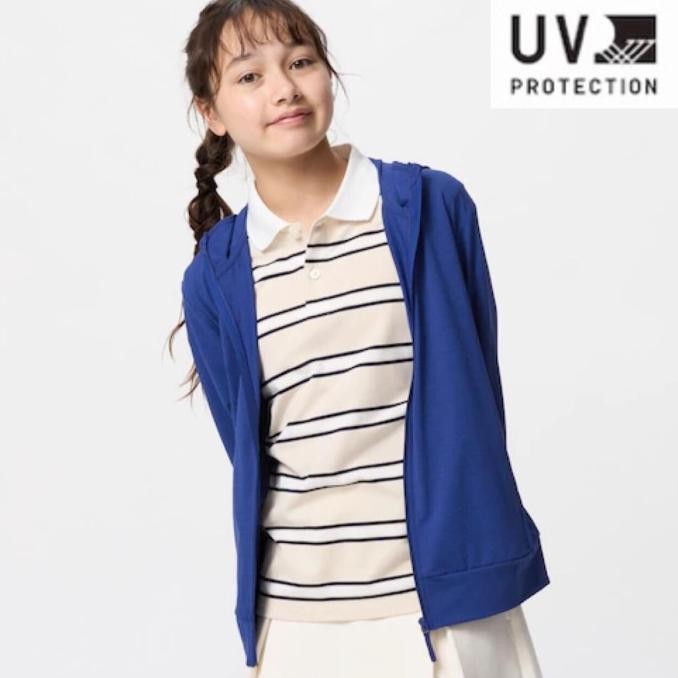 UNIQLO Kids AIRism Jaket Anak Laki Perempuan Hoodie UV CUT Mesh Blue