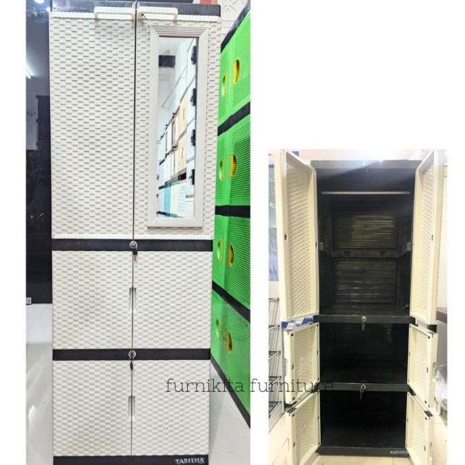 LEMARI PAKAIAN PLASTIK TABITHA GANTUNGAN LS2P CERMIN KACA GANTUNG